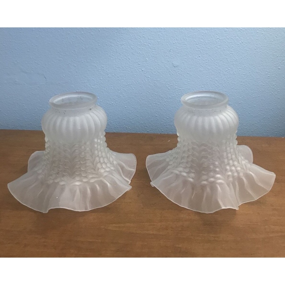 2 Frosted Glass Shade Globe Ruffled Replacement Ceiling Fan Vanity Light Fixture